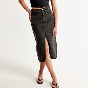 Abercrombie & Fitch High Rise Black Denim Midi Skirt